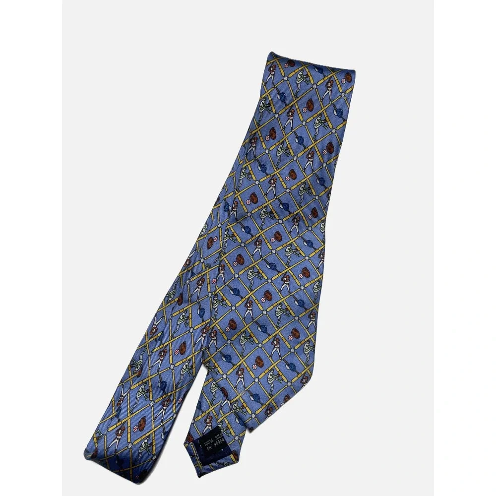 Talbots Kids Necktie Boys OS Blue Baseball Silk Novelty Sporty Preppy Accessory